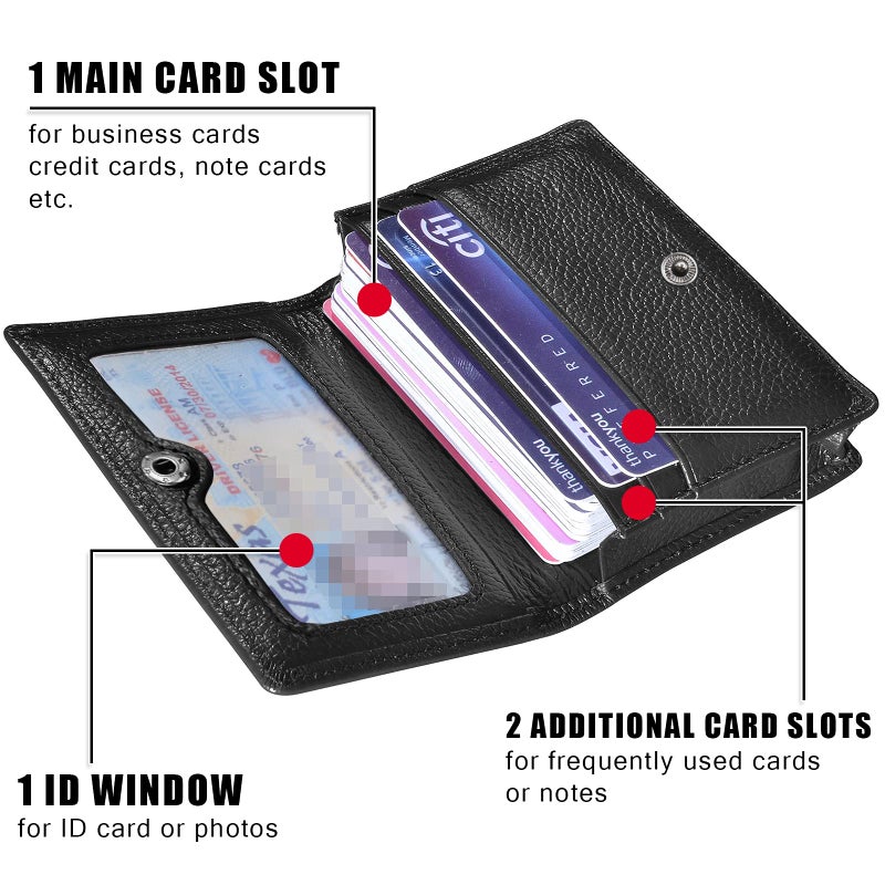 Outrip Genuine Leather Business Card Holder Name Card Case Credit Card Wallet with ID Window RFID Blocking (Black2) - Image 2